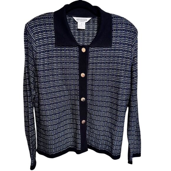 MISOOK- 2 Piece Matching Tank Sweater Set Black Blue Metallic, Size L Petite - Picture 2 of 14